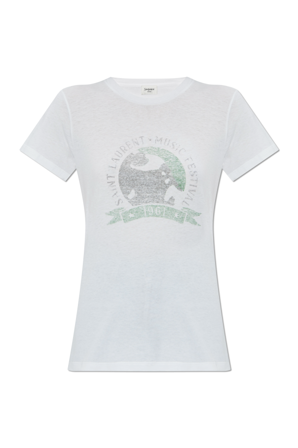 Tシャツ・カットソー Saint Laurent  Abbigliamento Women Organic Cotton White Saint Laurent - Logo cotton T-shirt Saint Laurent